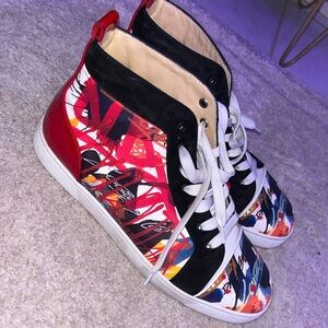 Christian Louboutin Graffiti Sequin And Leather Rantus Orlato High Top Sneakers